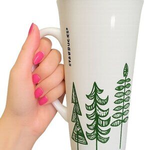 Starbucks Holiday White Travel Mug Cup Evergreen Tree 14.3 FL Oz Slide Lid 2015